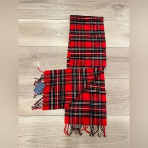 Johnstons of Elgin Scotland Scarf 100% Lambswool Red Tartan Plaid 64"x10" NWT